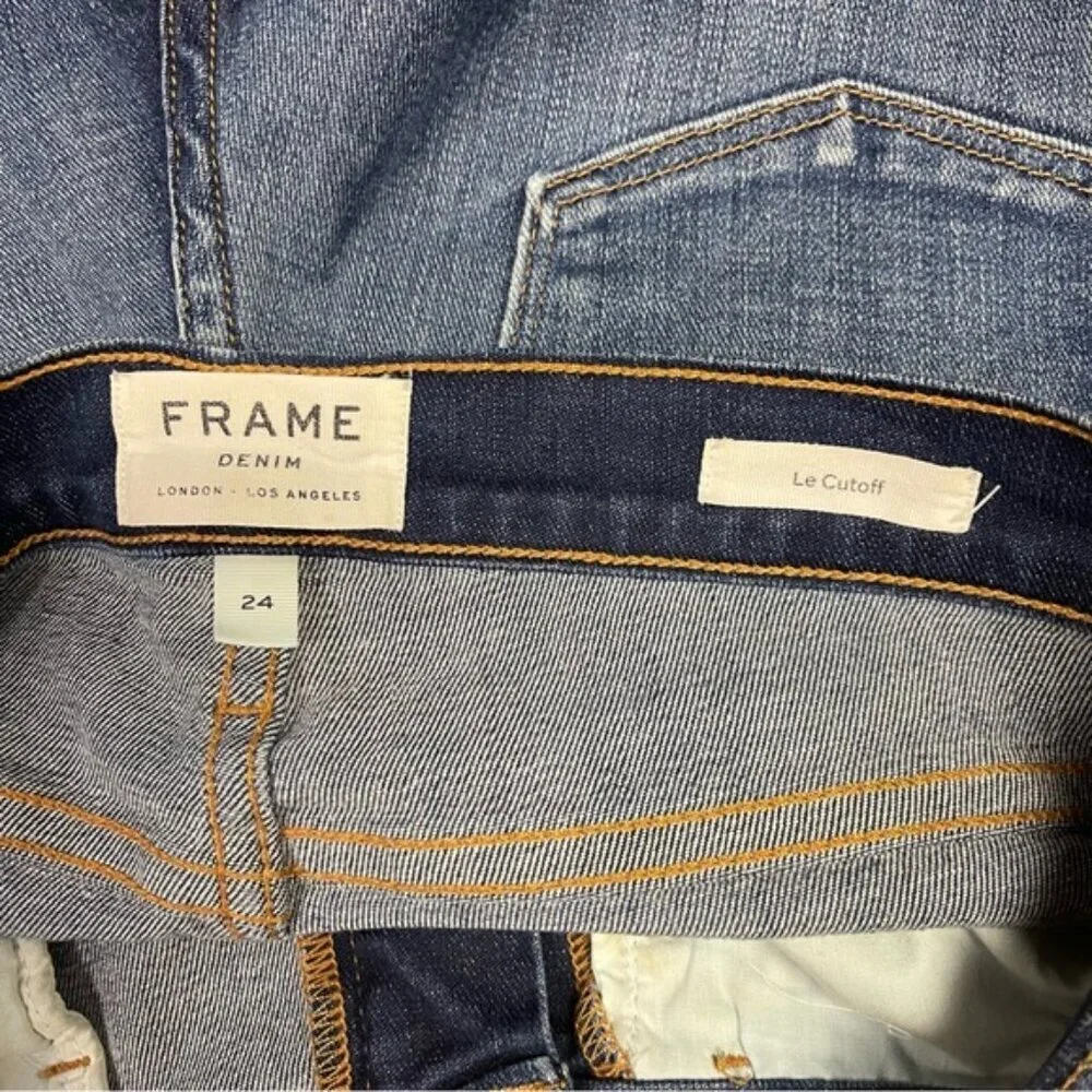 FRAME Jean Shorts Women's Size 24 Blue Denim Le Cutoff Shorts Stretch Frayed Hem